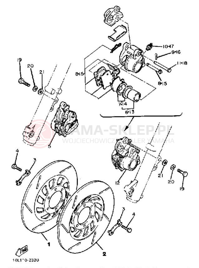 Schemat "Zacisk hamulcowy + tarcza przód" do Yamaha XV920J