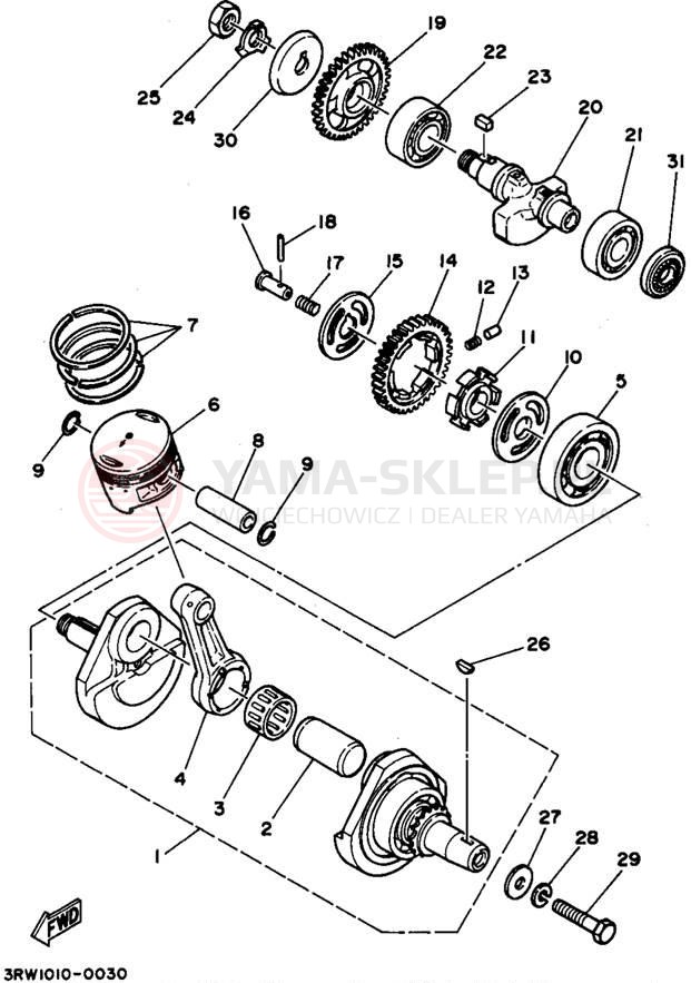 Schemat "Wał korbowy, tłok" do Yamaha SEROW XT225G/XT225GC