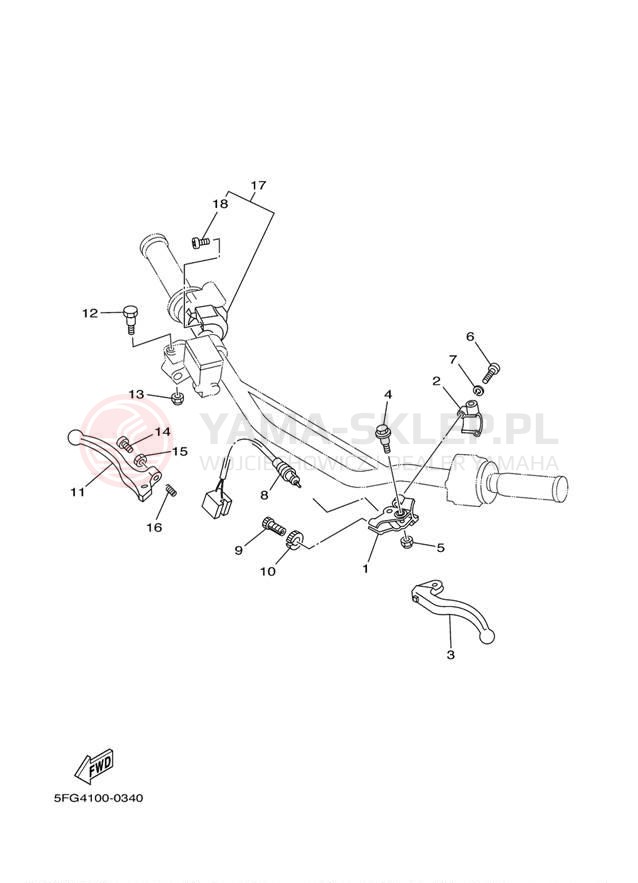 Schemat "Kierownica i osprzęt" do Yamaha TTR225 TTR225RC/TTR225R