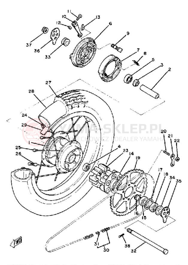 Schemat "Koło tył" do Yamaha SR250J