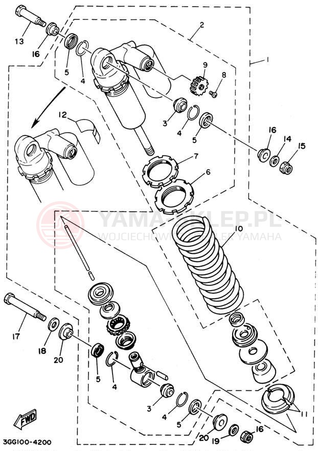 Schemat "REAR ARM - SUSPENSION" do Yamaha BANSHEE YFZ350F_MN