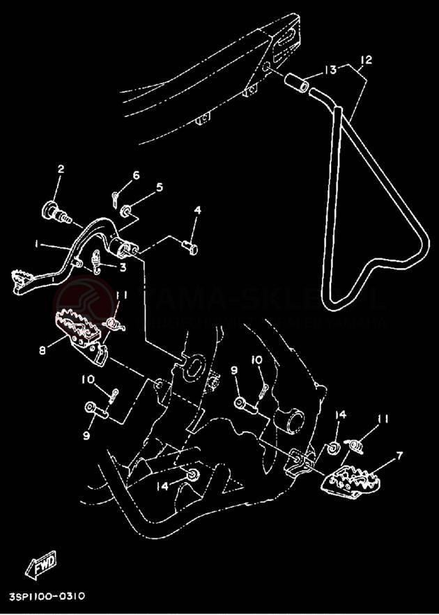 Schemat "Stopka postojowa i podnóżki" do Yamaha YZ250WRA