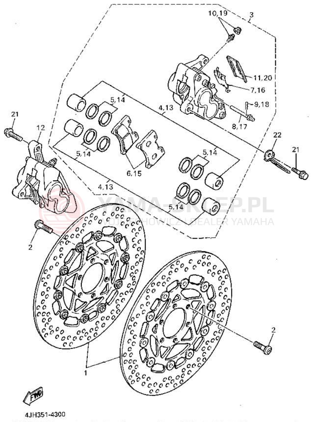 Schemat "Zacisk hamulcowy + tarcza przód" do Yamaha YZF600RGC