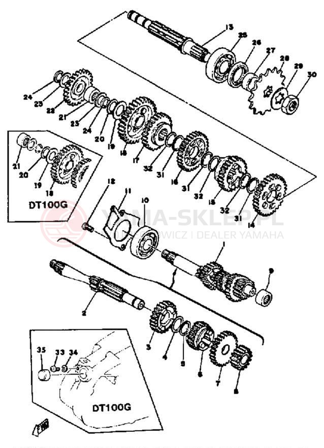 Schemat "Skrzynia biegów " do Yamaha DT100F