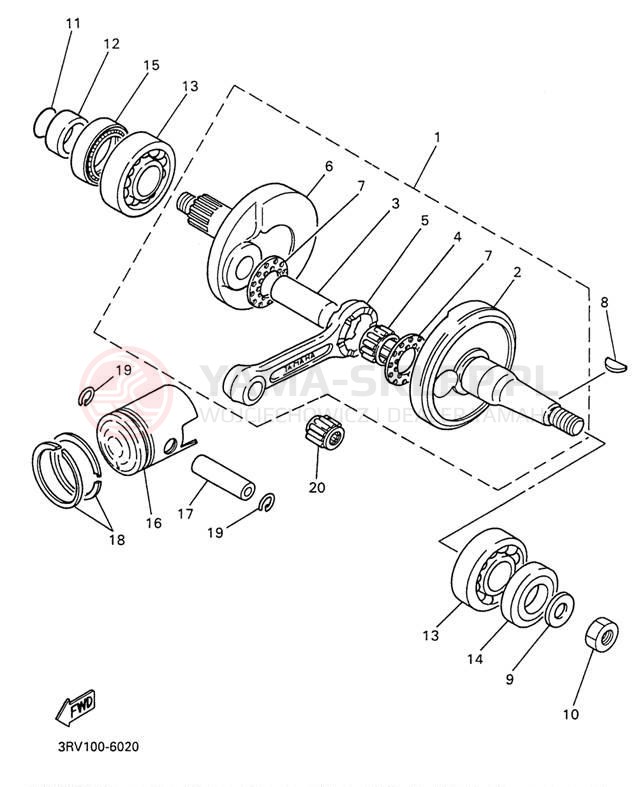Schemat "Wał korbowy, tłok" do Yamaha Y-ZINGER PW80H