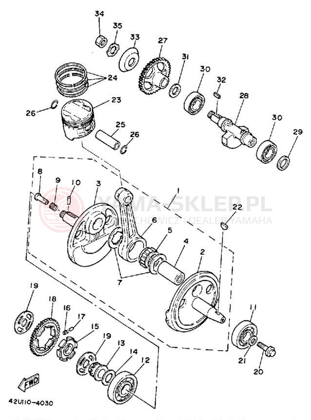 Schemat "Wał korbowy, tłok" do Yamaha XT250LC/XT250L
