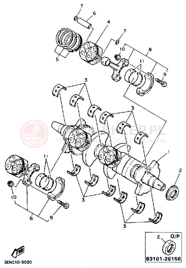 Schemat "Wał korbowy, tłok" do Yamaha FZR400A