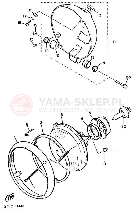 Schemat "Lampa przód" do Yamaha V-MAX 1200 VMX12B/VMX12BC