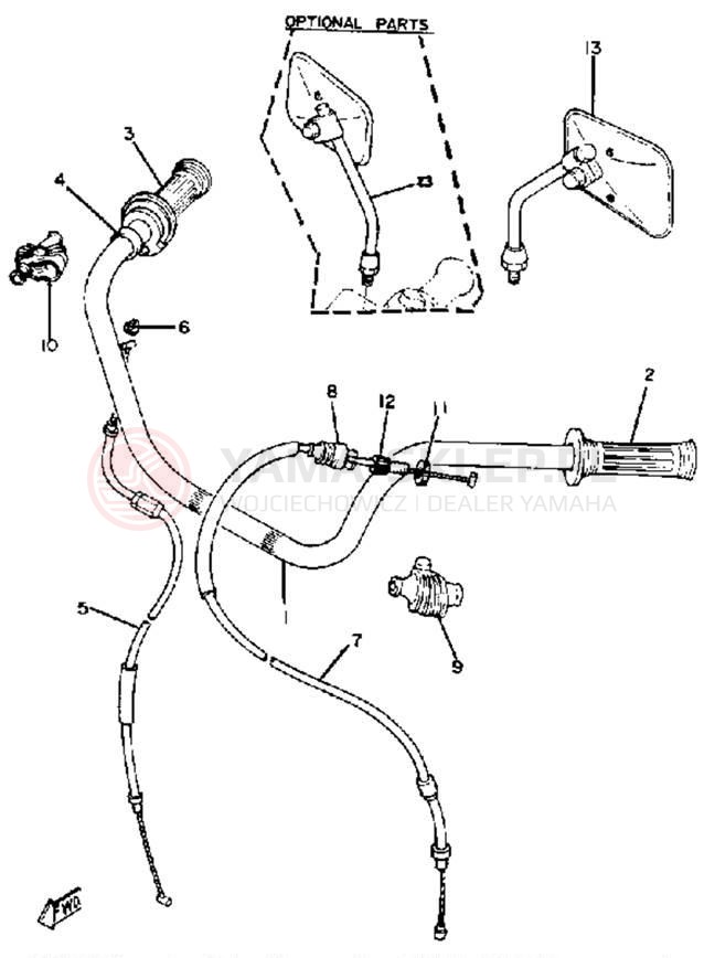 Schemat "Kierownica i osprzęt" do Yamaha XS650G