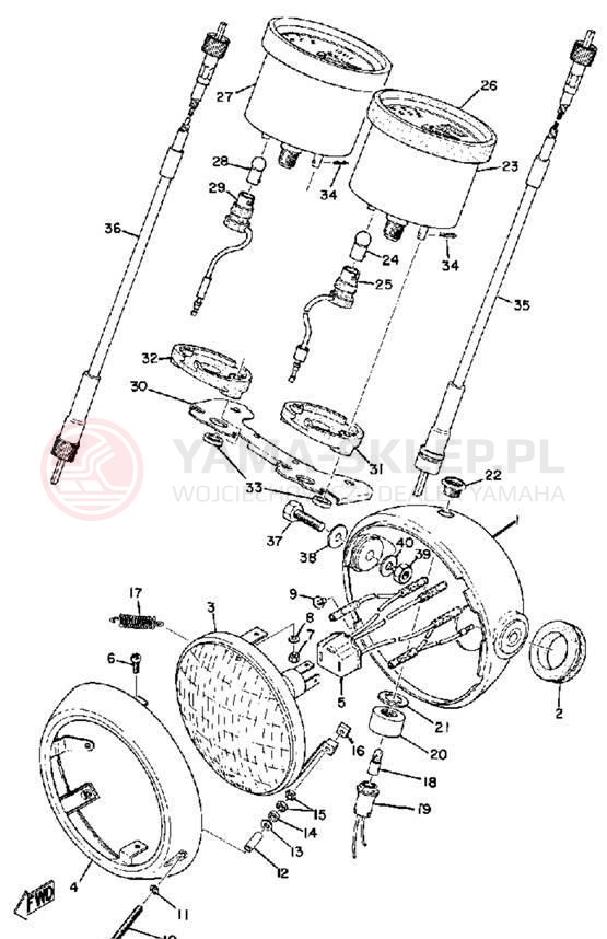 Schemat "Lampa przód i licznik" do Yamaha HS1