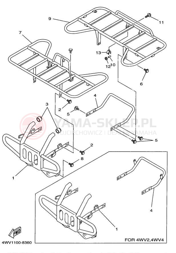 Schemat "osłona / stelaż" do Yamaha GRIZZLY YFM600FWAK/YFM600FWAK