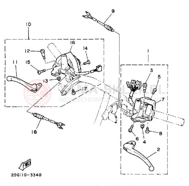Schemat "Kierownica i osprzęt" do Yamaha RIVA 50 CA50S