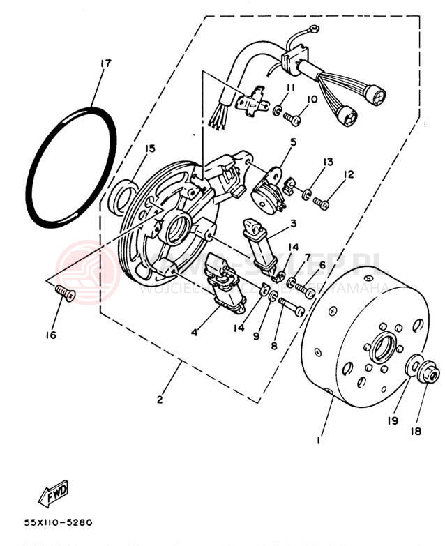 Schemat "prądnica" do Yamaha BADGER YFM80U