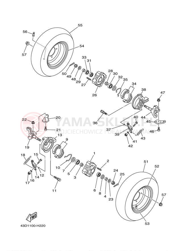 Schemat "Koło przód" do Yamaha RAPTOR 90 YFM90RAW/YFM90RAL