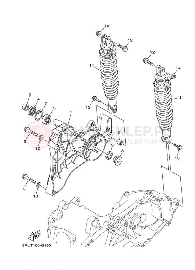 Schemat "wahacz, zawieszenie tył" do Yamaha MAJESTY YP400ZW/YP400ZS