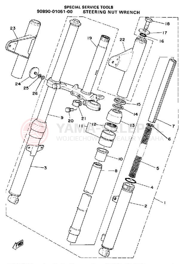 Schemat "Amortyzatory przód" do Yamaha LB50PE
