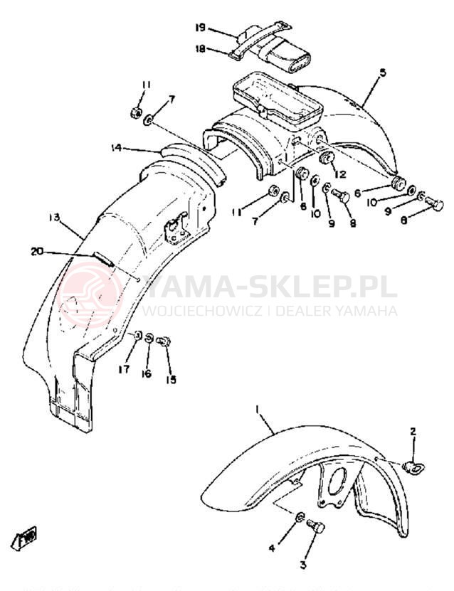 Schemat "Błotniki przód i tył" do Yamaha XS400_2F
