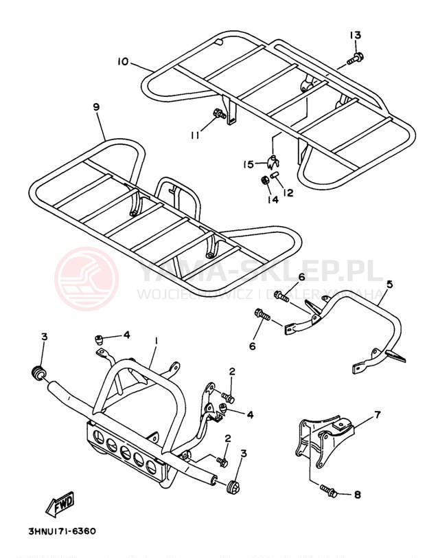 Schemat "osłona / stelaż" do Yamaha YFM350FWJ