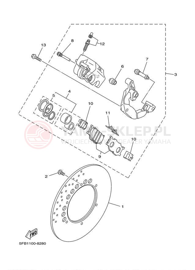 Schemat "Zacisk hamulcowy + tarcza przód" do Yamaha V-STAR CUSTOM XVS650MC/XVS650M