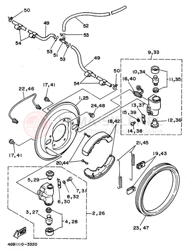 Schemat "Układ hamulcowy przód" do Yamaha KODIAK 4WD YFM400FWF_