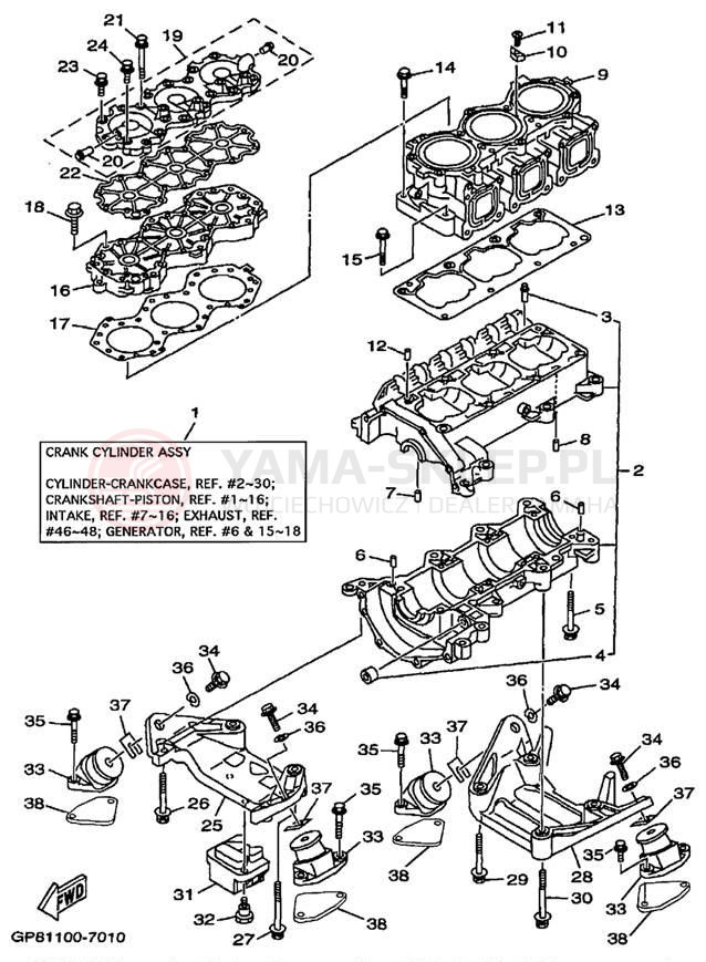 Schemat "cylinder, obudowa silnika" do Yamaha EXCITER TWIN EXT1200W
