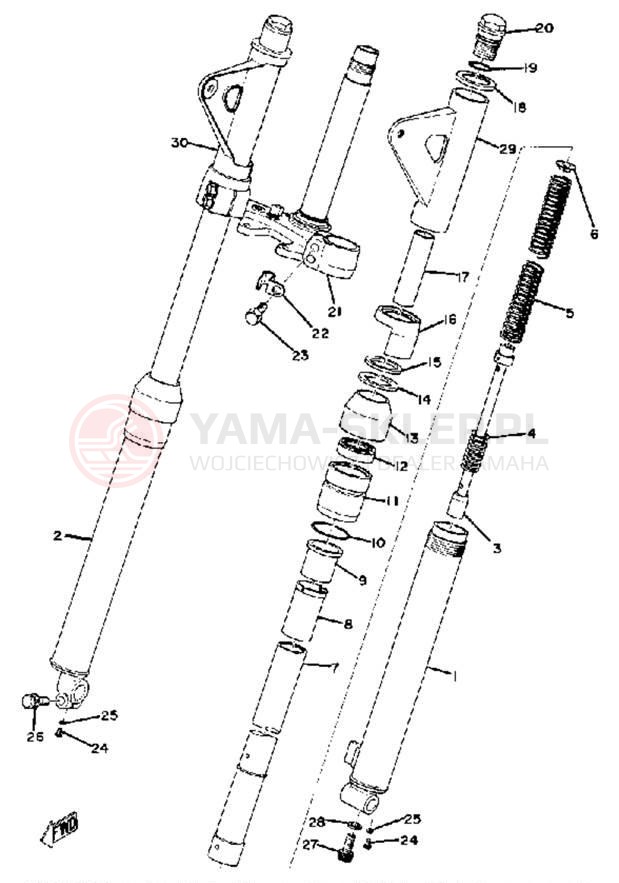Schemat "Amortyzatory przód" do Yamaha DT100A
