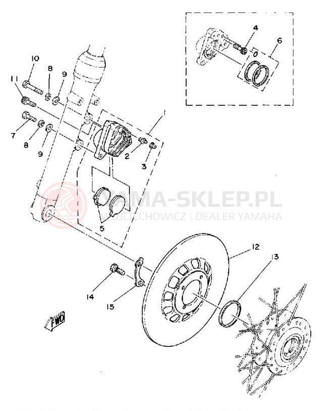 Schemat "Zacisk hamulcowy + tarcza przód" do Yamaha TZ125G