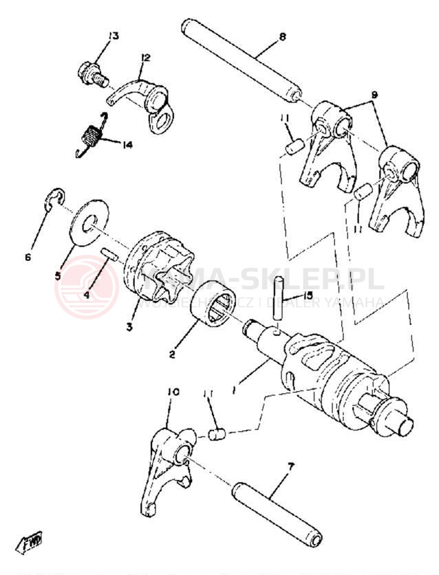 Schemat "Dźwignia zmiany biegów, wałek" do Yamaha YZ125C