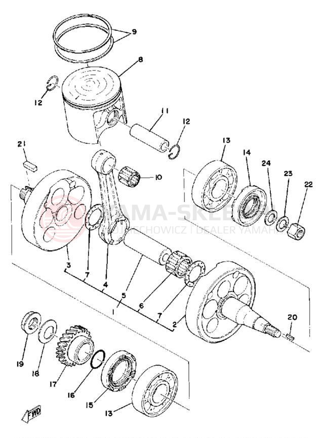 Schemat "Wał korbowy, tłok" do Yamaha IT400C