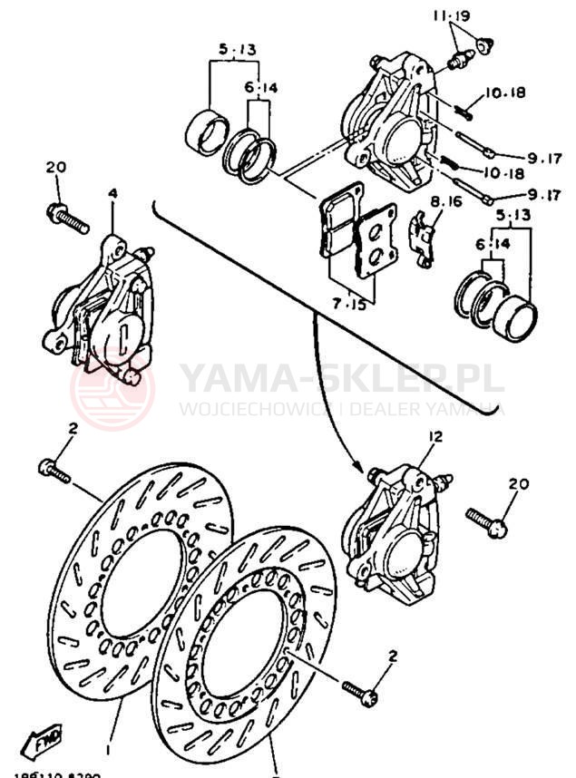 Schemat "Zacisk hamulcowy + tarcza przód" do Yamaha VIRAGO 750 XV750E/XV750EC