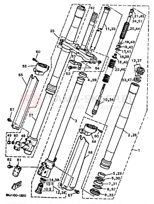 Schemat "Amortyzatory przód" do Yamaha YZ125B