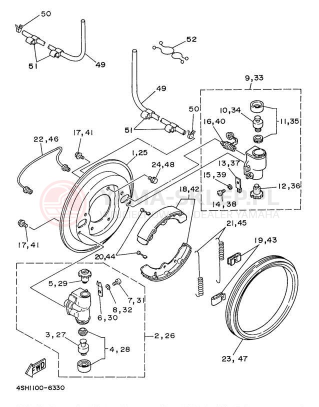 Schemat "Układ hamulcowy przód" do Yamaha BIG BEAR 2WD YFM350UK