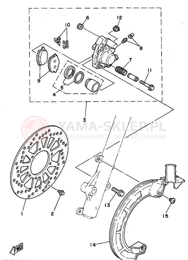Schemat "Zacisk hamulcowy + tarcza przód" do Yamaha XT350F/XT350FC
