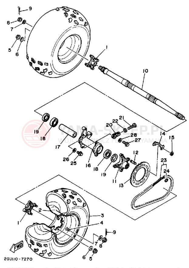 Schemat "Koło tył" do Yamaha BANSHEE YFZ350U