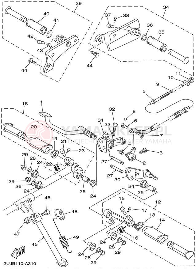 Schemat "Stopka postojowa i podnóżki" do Yamaha VIRAGO 250 XV250P/XV250PC