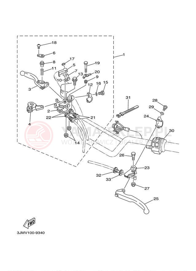 Schemat "Kierownica i osprzęt" do Yamaha BLASTER YFS200N