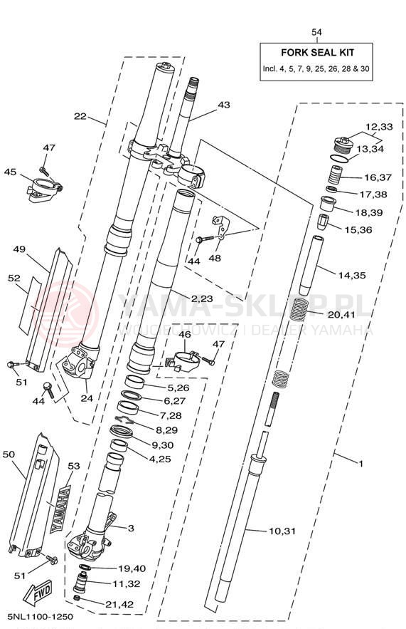 Schemat "Amortyzatory przód" do Yamaha YZ250F YZ250FN