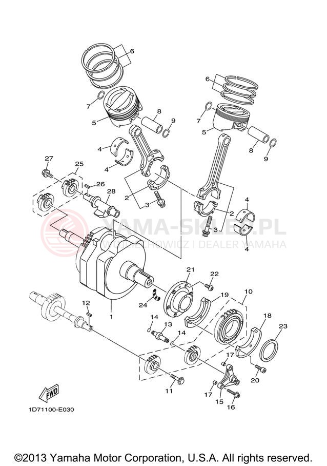 Schemat "Wał korbowy, tłok" do Yamaha STRATOLINER XV19CTV/XV19CTVC