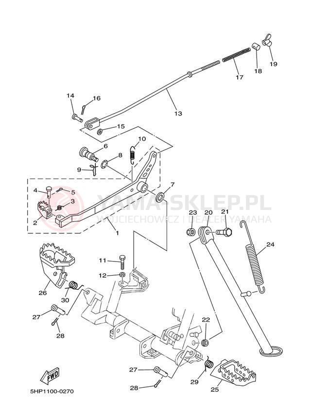 Schemat "Stopka postojowa i podnóżki" do Yamaha TT-R125L TTR125LT