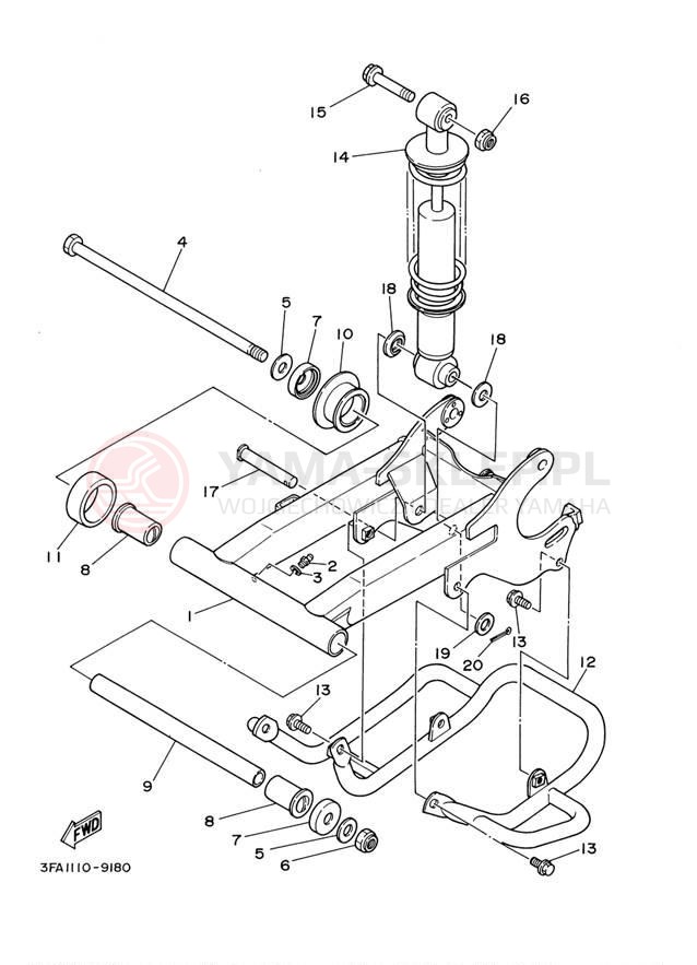 Schemat "wahacz, zawieszenie tył" do Yamaha GRIZZLY 125 YFM125GDGR