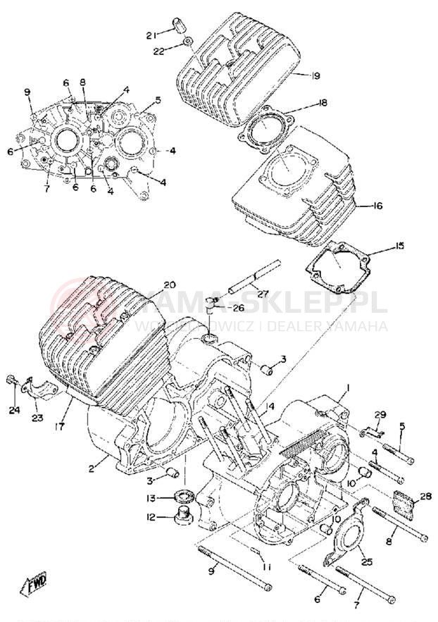 Schemat "Obudowa silnika - cylinder" do Yamaha RD200A