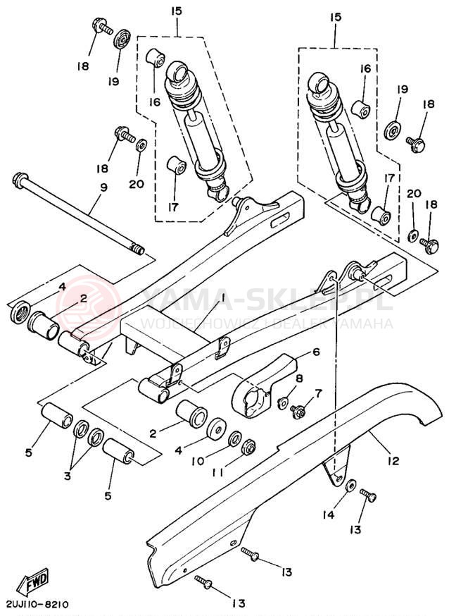 Schemat "wahacz, zawieszenie tył" do Yamaha VIRAGO 250 XV250G/XV250GC