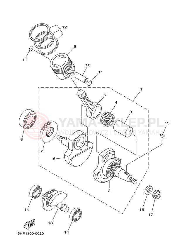Schemat "Wał korbowy, tłok" do Yamaha TT-R125 TTR125S/TTR125LS