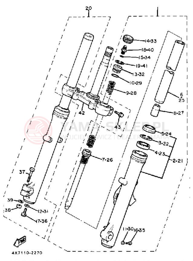 Schemat "Amortyzatory przód" do Yamaha VIRAGO 750 XV750J