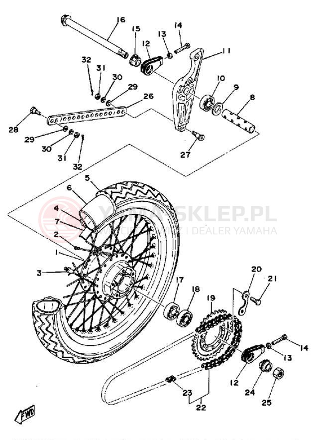 Schemat "Koło tył" do Yamaha TZ350D/TZ250D