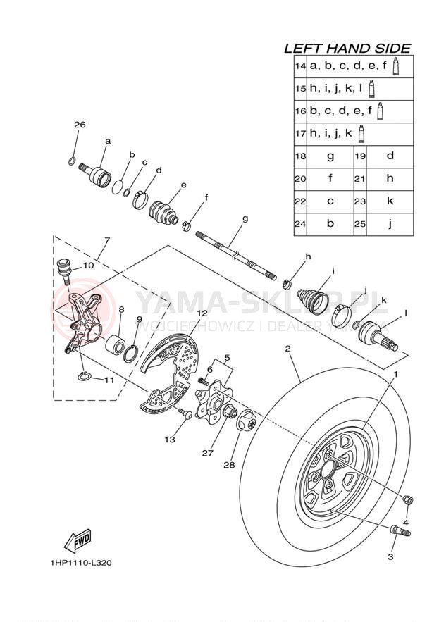 Schemat "Koło przód" do Yamaha GRIZZLY 700 EPS 4WD YFM7FGPBGR