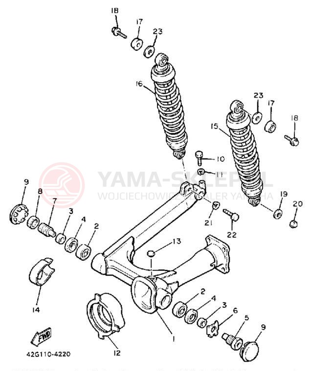 Schemat "wahacz, zawieszenie tył" do Yamaha VIRAGO 1000 XV1000LC/XV1000L