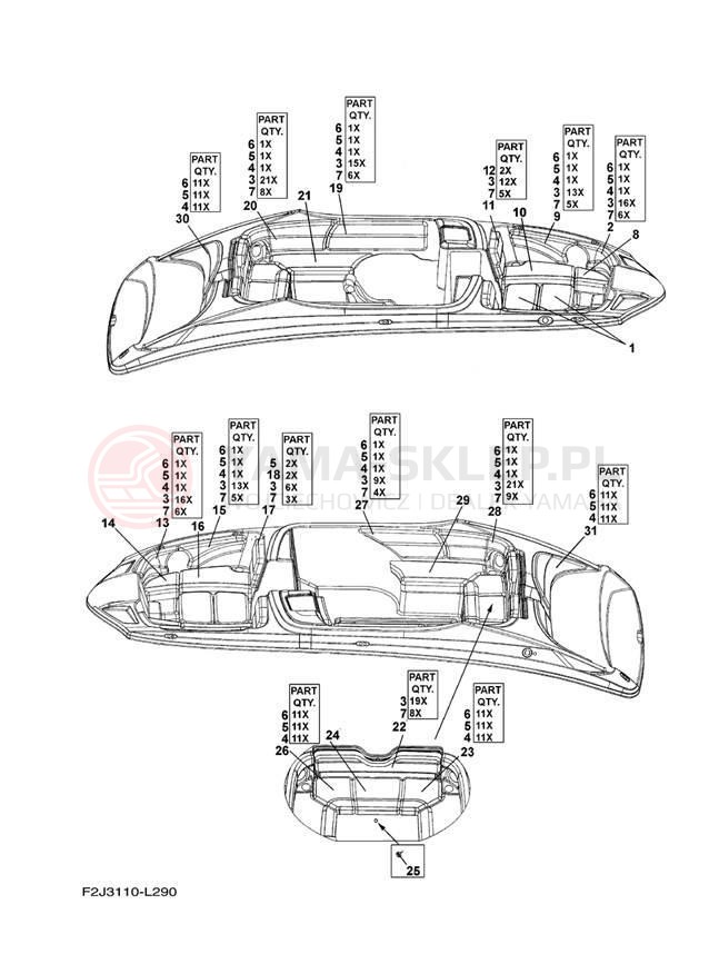 Schemat "Schowek pod siedzeniem," do Yamaha SX210 LAT1100BM