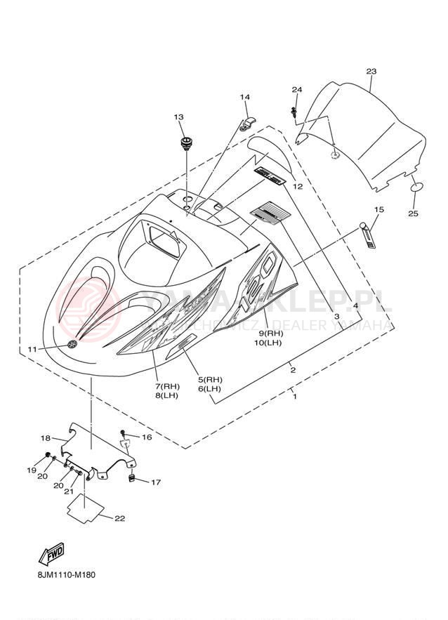 Schemat "SHROUD - WINDSHIELD" do Yamaha SRX120 SRX120DL