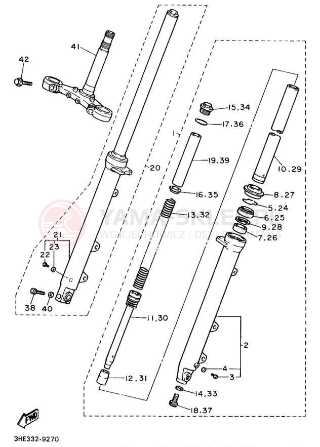 Schemat "Amortyzatory przód" do Yamaha FZR600W